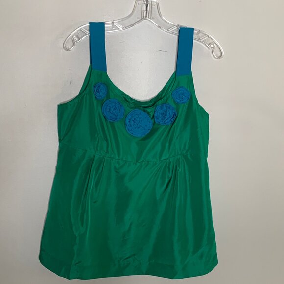 Boden Green and Blue Strap Silk Top with Rosettes Size 16 NWT - Picture 1 of 9